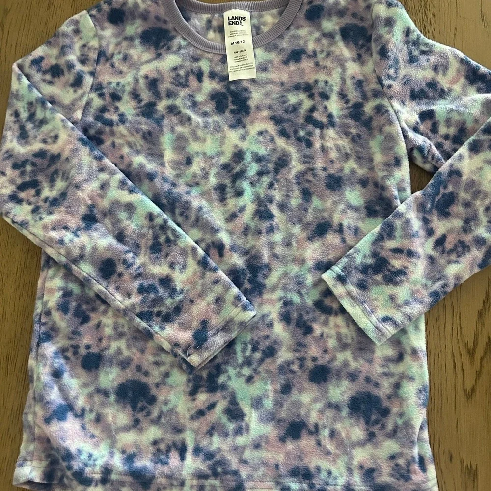 Lands' End Girls Warm Winter Soft Fleece Purple Tie-Dye Pajamas 10/12 Medium